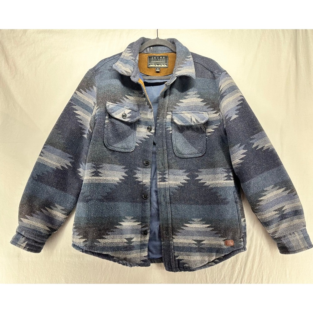 Jachs New York Mens Blue Southwestern Wool Blend Lined Shirt Jacket Medium